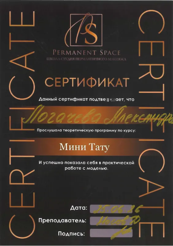 Сертификат — Мини Тату